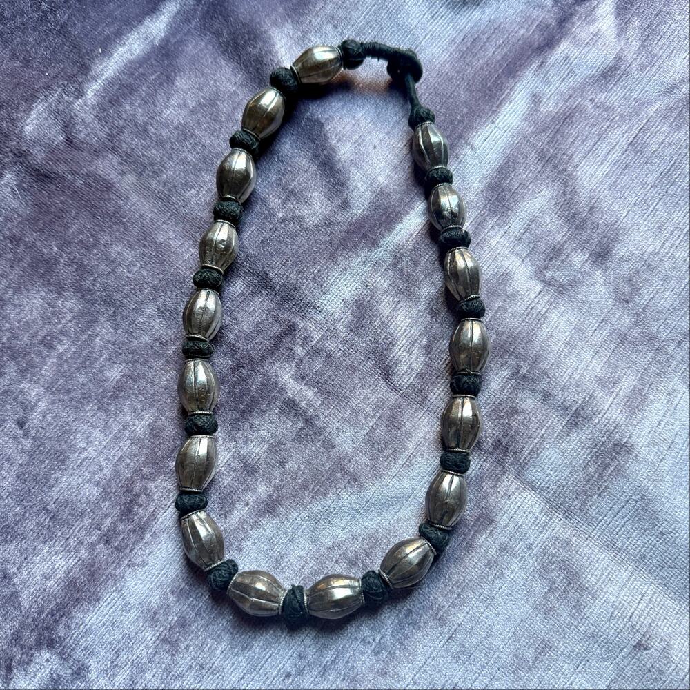 Rare Vintage "Nau Gedi" Silver Bead Necklace from Nepal